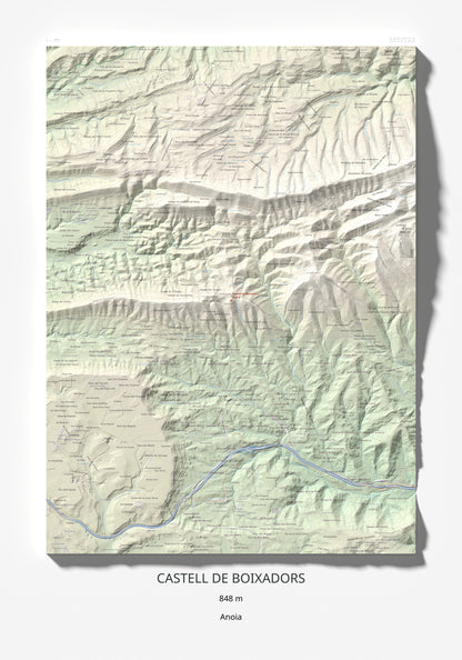 Mapa de relieve de Castell de Boixadors, 848 m, Anoia, lámina 100 Cims de Trobart 70 × 100 cm.