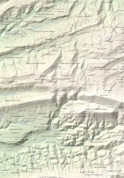 Mapa de relieve de Castell de Boixadors, 848 m, Anoia, lámina 100 Cims de Trobart. Detalle de la zona superior izquierda. 70 × 100 cm.