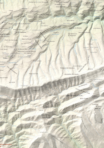 Mapa de relieve de Castell de Boixadors, 848 m, Anoia, lámina 100 Cims de Trobart. Detalle de la zona superior derecha. 70 × 100 cm.