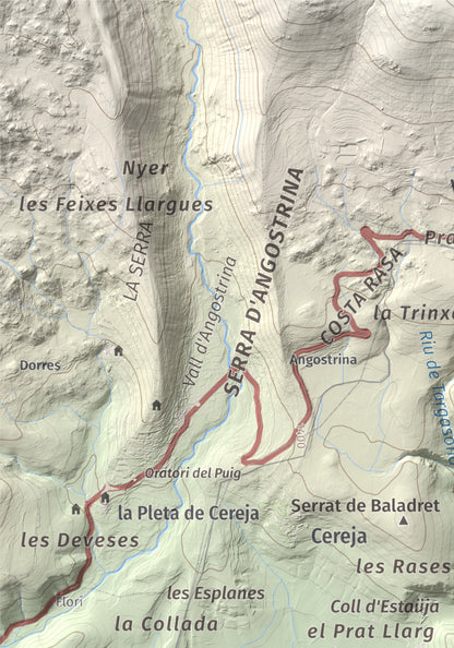 Mapa de relieve de Castell de Llívia, 1358 m, Cerdanya, lámina 100 Cims de Trobart. Detalle de la zona superior izquierda. 21 × 30 cm.