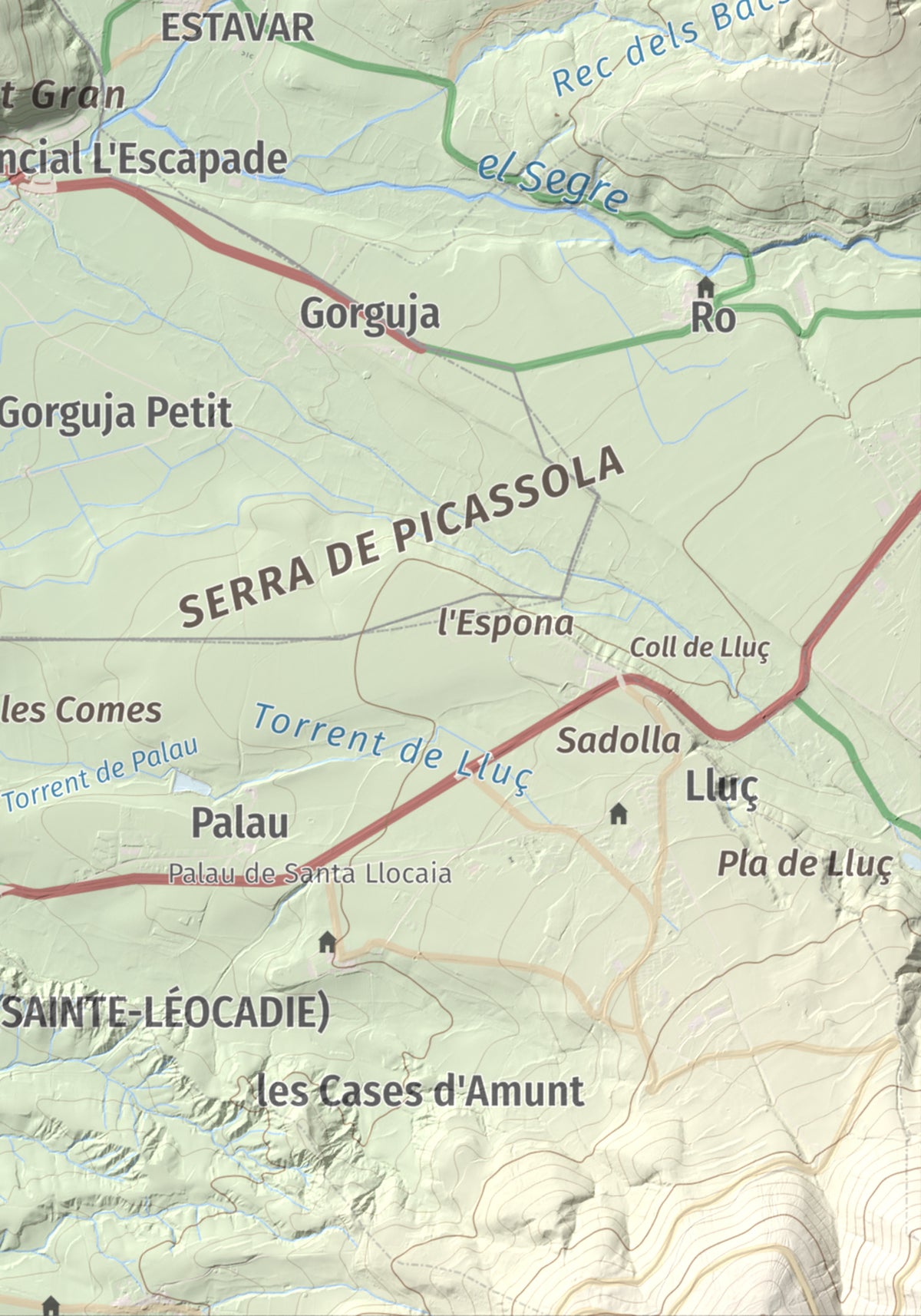 Mapa de relieve de Castell de Llívia, 1358 m, Cerdanya, lámina 100 Cims de Trobart. Detalle de la zona inferior derecha. 21 × 30 cm.