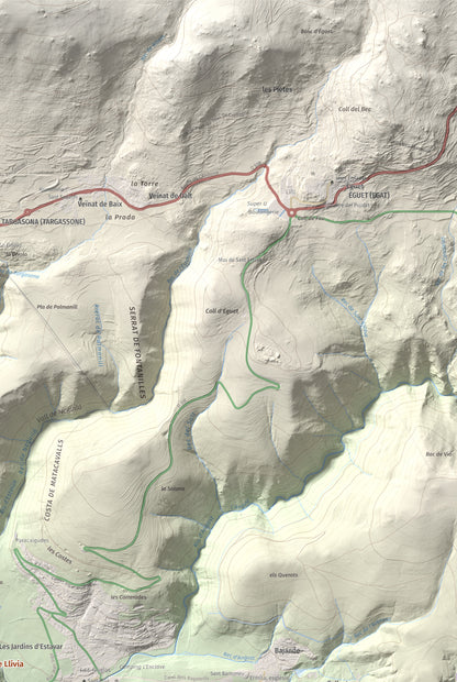 Mapa de relieve de Castell de Llívia, 1358 m, Cerdanya, lámina 100 Cims de Trobart. Detalle de la zona superior derecha. 61 × 91 cm.
