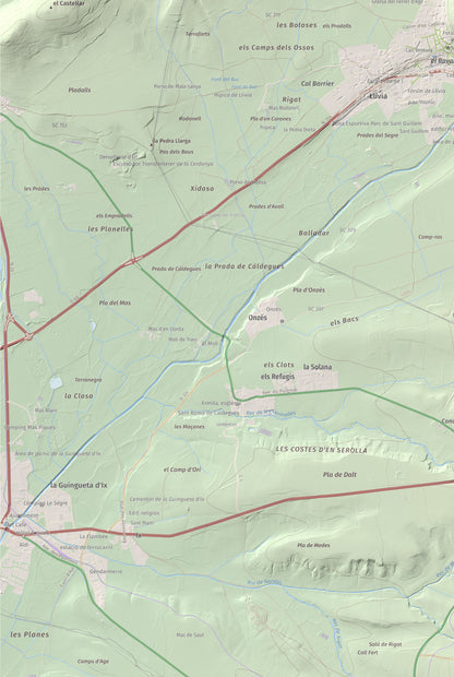 Mapa de relieve de Castell de Llívia, 1358 m, Cerdanya, lámina 100 Cims de Trobart. Detalle de la zona inferior izquierda. 61 × 91 cm.