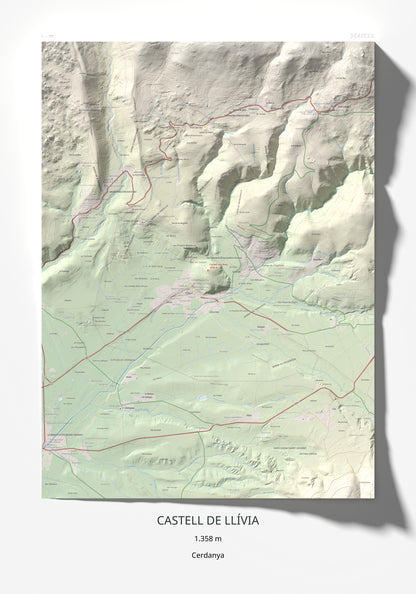 Mapa de relieve de Castell de Llívia, 1358 m, Cerdanya, lámina 100 Cims de Trobart 70 × 100 cm.