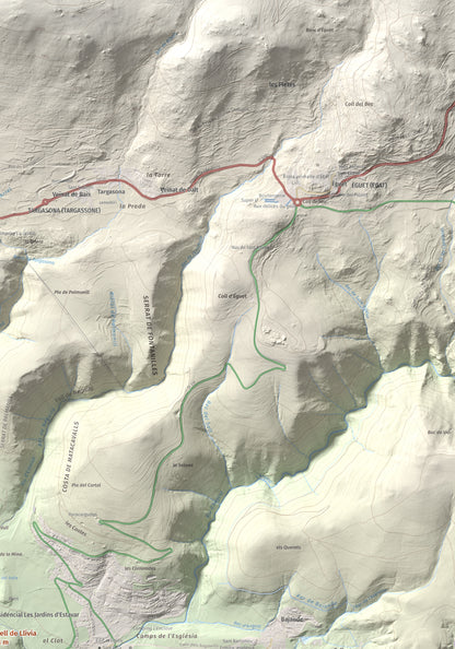 Mapa de relieve de Castell de Llívia, 1358 m, Cerdanya, lámina 100 Cims de Trobart. Detalle de la zona superior derecha. 70 × 100 cm.