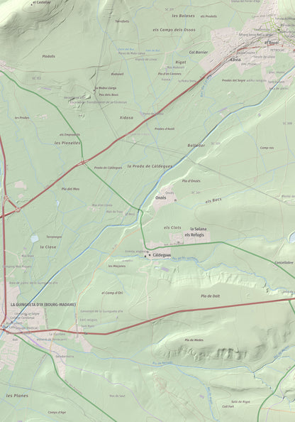 Mapa de relieve de Castell de Llívia, 1358 m, Cerdanya, lámina 100 Cims de Trobart. Detalle de la zona inferior izquierda. 70 × 100 cm.