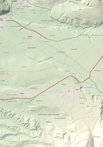 Mapa de relieve de Castell de Llívia, 1358 m, Cerdanya, lámina 100 Cims de Trobart. Detalle de la zona inferior derecha. 70 × 100 cm.