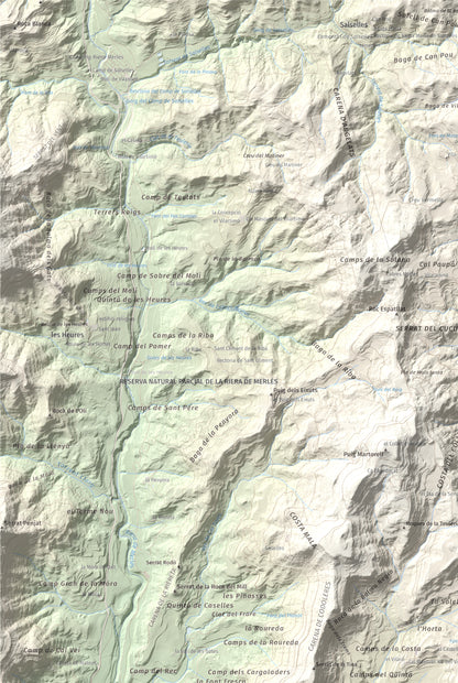 Mapa de relieve de Castell de Lluçà, 895 m, Lluçanès, lámina 100 Cims de Trobart. Detalle de la zona superior izquierda. 61 × 91 cm.