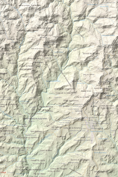 Mapa de relieve de Castell de Lluçà, 895 m, Lluçanès, lámina 100 Cims de Trobart. Detalle de la zona superior derecha. 61 × 91 cm.