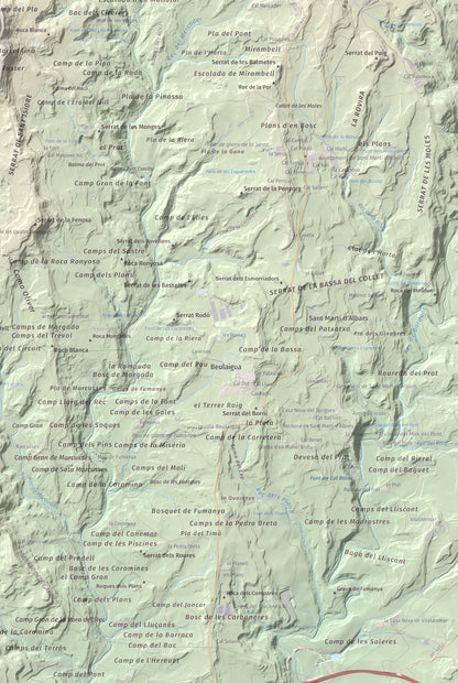 Mapa de relieve de Castell de Lluçà, 895 m, Lluçanès, lámina 100 Cims de Trobart. Detalle de la zona inferior derecha. 61 × 91 cm.