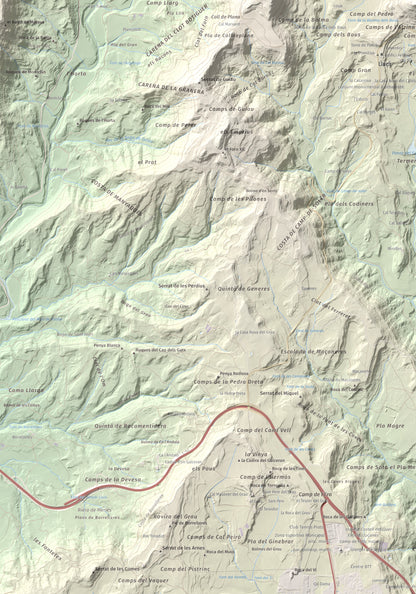 Mapa de relieve de Castell de Lluçà, 895 m, Lluçanès, lámina 100 Cims de Trobart. Detalle de la zona inferior izquierda. 70 × 100 cm.