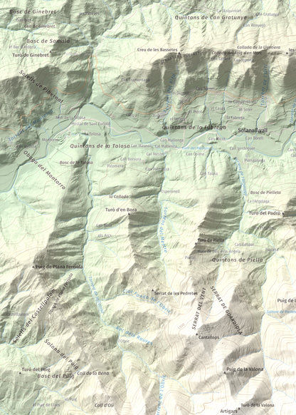 Mapa de relieve de Castell de Milany, 1529 m, Osona · Ripollès, lámina 100 Cims de Trobart. Detalle de la zona superior izquierda. 50 × 70 cm.