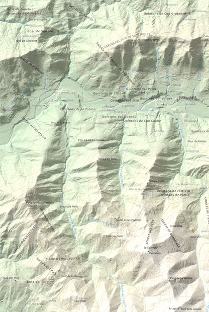 Mapa de relieve de Castell de Milany, 1529 m, Osona · Ripollès, lámina 100 Cims de Trobart. Detalle de la zona superior izquierda. 61 × 91 cm.