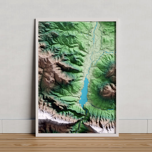 Mapa artístico del relieve de Castell de Mur, al Pallars Jussà, con 15 km de entorno y base topográfica ICGC. Presentación enmarcada.