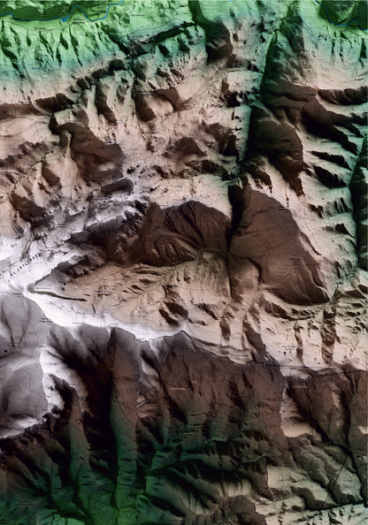 Mapa artístico del relieve de Castell de l'Areny, al Berguedà, con 15 km de entorno y base topográfica ICGC. Detalle de la zona superior derecha.