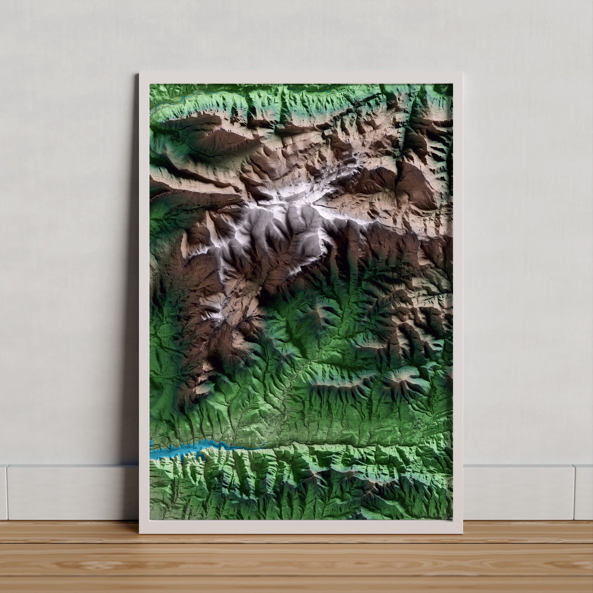 Mapa artístico del relieve de Castell de l'Areny, al Berguedà, con 15 km de entorno y base topográfica ICGC. Presentación enmarcada.