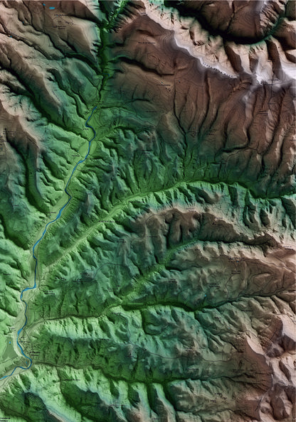 Mapa artístico del relieve de Castellar de la Ribera, al Solsonès, con 15 km de entorno y base topográfica ICGC. Detalle de la zona superior derecha.