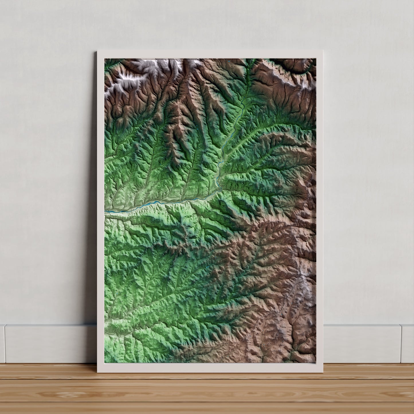 Mapa artístico del relieve de Castellar de la Ribera, al Solsonès, con 15 km de entorno y base topográfica ICGC. Presentación enmarcada.