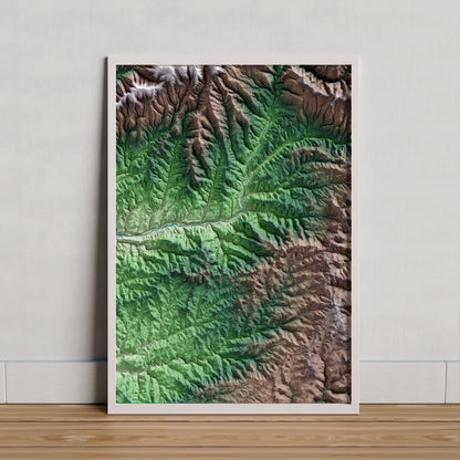 Mapa artístico del relieve de Castellar de la Ribera, al Solsonès, con 15 km de entorno y base topográfica ICGC. Presentación enmarcada.