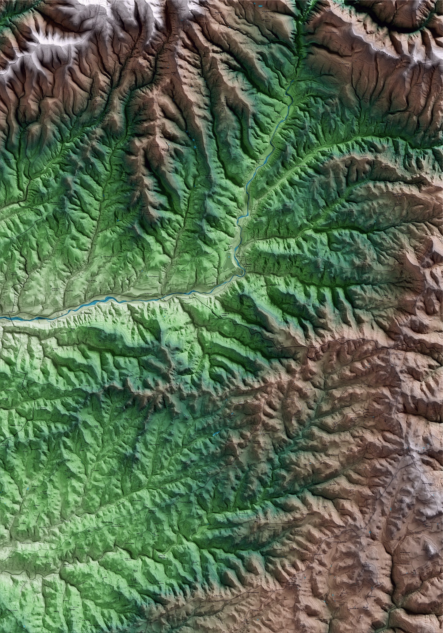 Mapa artístico del relieve de Castellar de la Ribera, al Solsonès, con 15 km de entorno y base topográfica ICGC