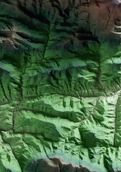 Mapa artístico del relieve de Castellar de n'Hug, al Berguedà, con 15 km de entorno y base topográfica ICGC. Detalle de la zona inferior derecha.