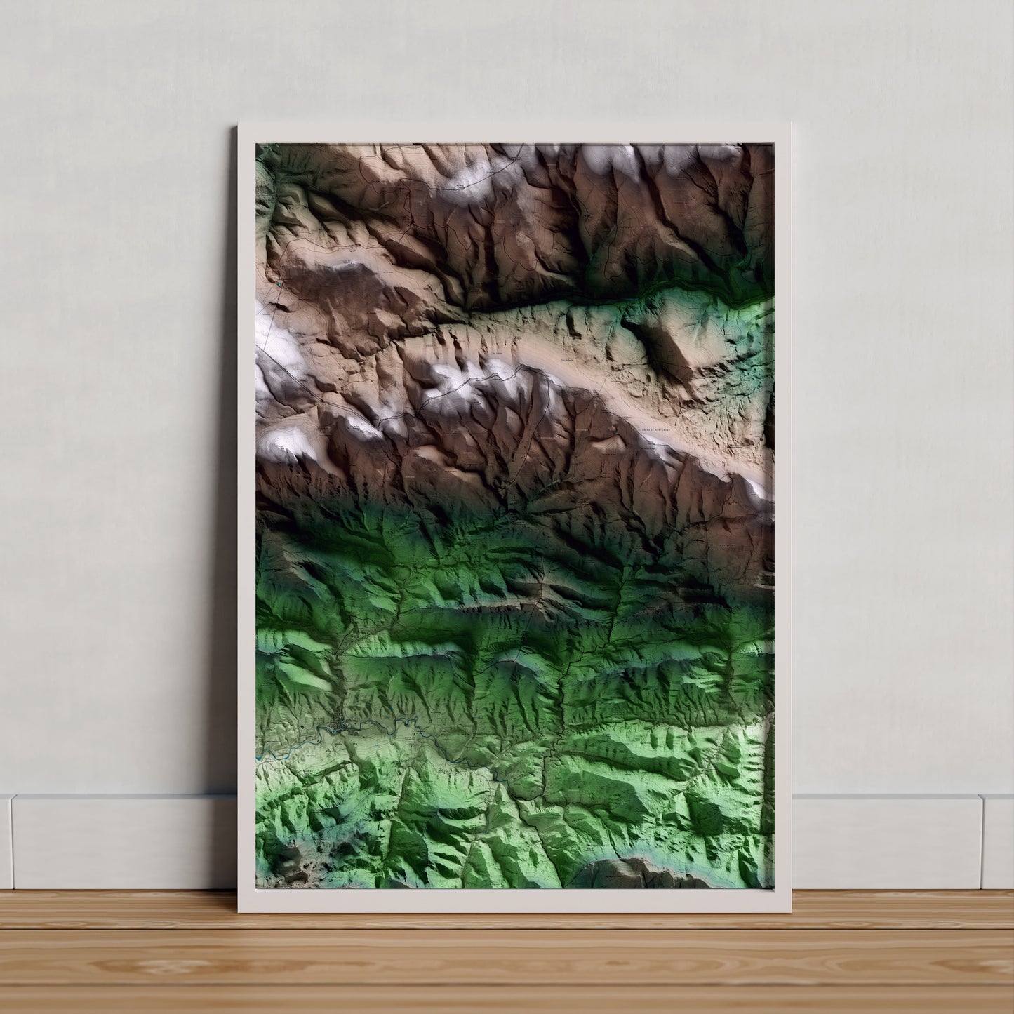 Mapa artístico del relieve de Castellar de n'Hug, al Berguedà, con 15 km de entorno y base topográfica ICGC. Presentación enmarcada.