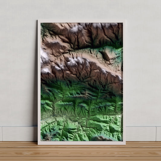 Mapa artístico del relieve de Castellar de n'Hug, al Berguedà, con 15 km de entorno y base topográfica ICGC. Presentación enmarcada.