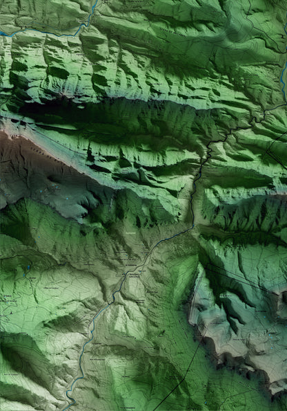 Mapa artístico del relieve de Castellar del Riu, al Berguedà, con 15 km de entorno y base topográfica ICGC. Detalle de la zona inferior izquierda.