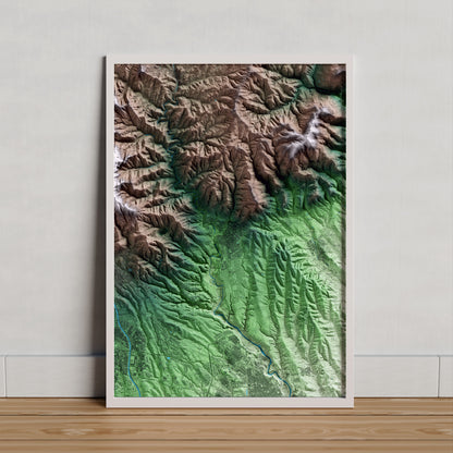 Mapa artístico del relieve de Castellar del Vallès, al Vallès Occidental, con 15 km de entorno y base topográfica ICGC. Presentación enmarcada.