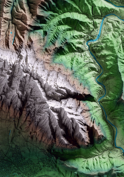 Mapa artístico del relieve de Castellbell i el Vilar, al Bages, con 15 km de entorno y base topográfica ICGC. Detalle de la zona inferior izquierda.