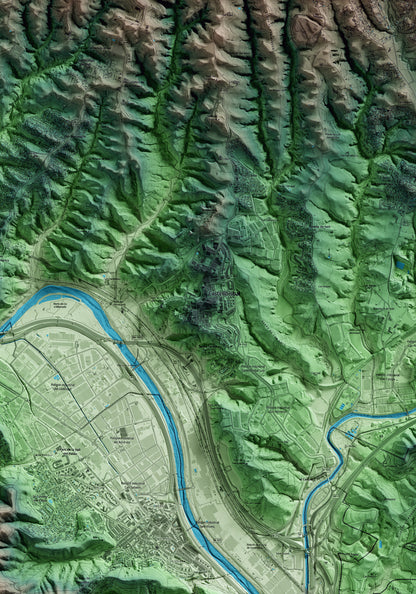 Mapa artístico del relieve de Castellbisbal, al Vallès Occidental, con 15 km de entorno y base topográfica ICGC. Detalle de la zona central.