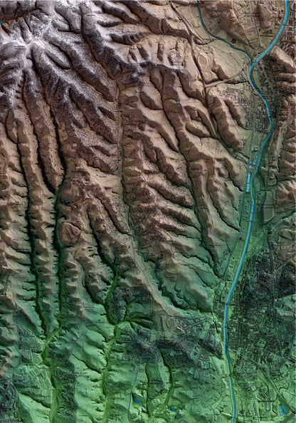 Mapa artístico del relieve de Castellbisbal, al Vallès Occidental, con 15 km de entorno y base topográfica ICGC. Detalle de la zona superior derecha.