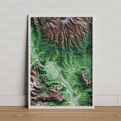 Mapa artístico del relieve de Castellbisbal, al Vallès Occidental, con 15 km de entorno y base topográfica ICGC. Presentación enmarcada.