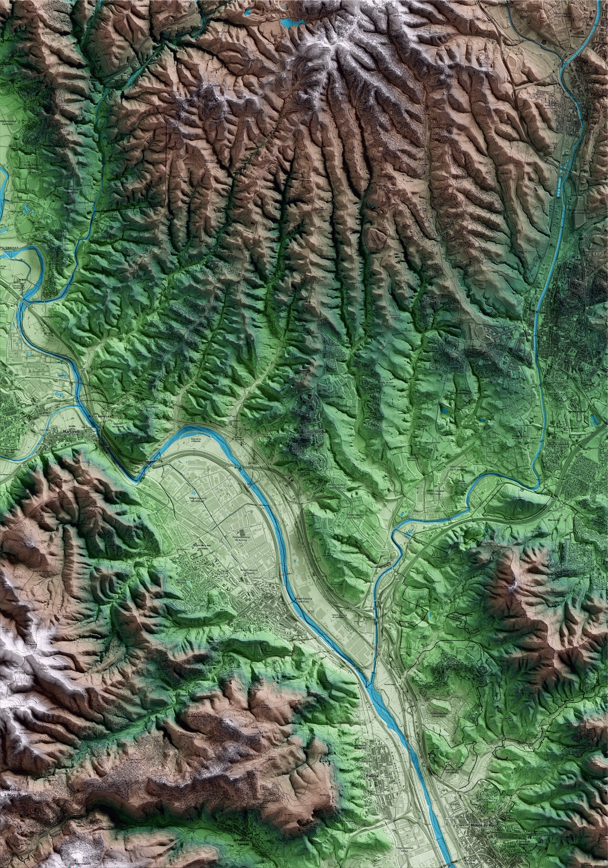 Mapa artístico del relieve de Castellbisbal, al Vallès Occidental, con 15 km de entorno y base topográfica ICGC