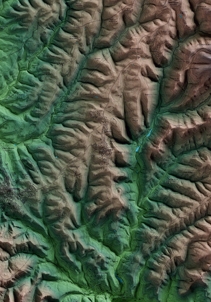 Mapa artístico del relieve de Castellcir, al Moianès, con 15 km de entorno y base topográfica ICGC. Detalle de la zona central.