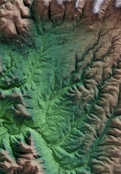 Mapa artístico del relieve de Castellcir, al Moianès, con 15 km de entorno y base topográfica ICGC. Detalle de la zona superior izquierda.