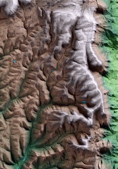 Mapa artístico del relieve de Castellcir, al Moianès, con 15 km de entorno y base topográfica ICGC. Detalle de la zona superior derecha.