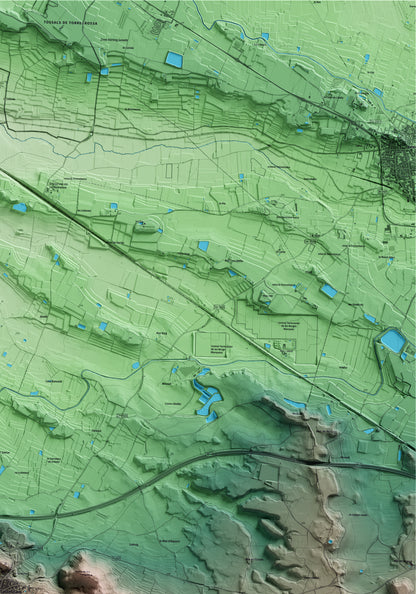 Mapa artístico del relieve de Castelldans, a las Garrigues, con 15 km de entorno y base topográfica ICGC. Detalle de la zona superior derecha.