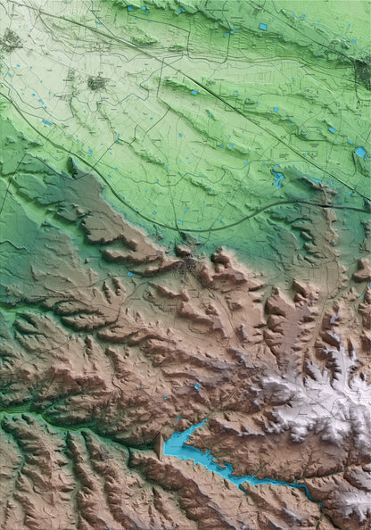 Mapa artístico del relieve de Castelldans, a las Garrigues, con 15 km de entorno y base topográfica ICGC