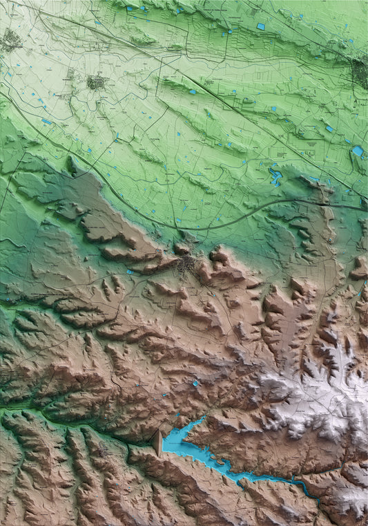 Mapa artístico del relieve de Castelldans, a las Garrigues, con 15 km de entorno y base topográfica ICGC