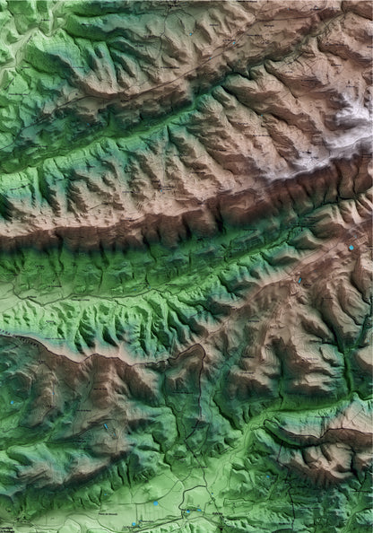 Mapa artístico del relieve de Castellfollit de Riubregós, al Anoia, con 15 km de entorno y base topográfica ICGC. Detalle de la zona superior derecha.