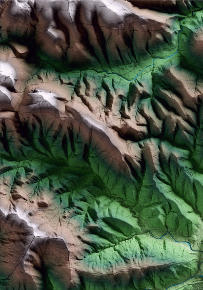 Mapa artístico del relieve de Castellfollit de la Roca, a la Garrotxa, con 15 km de entorno y base topográfica ICGC. Detalle de la zona superior izquierda.