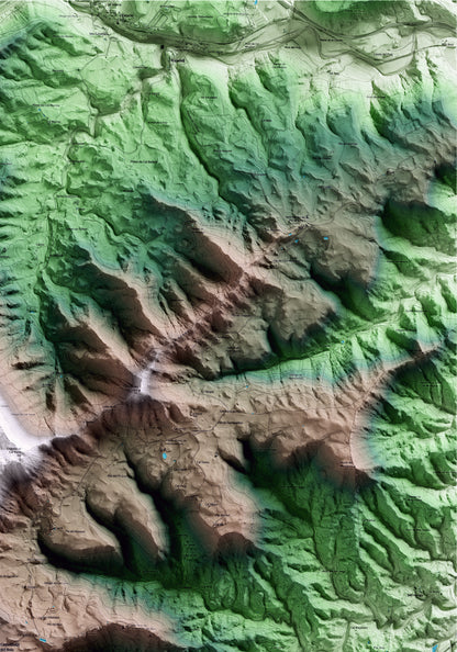 Mapa artístico del relieve de Castellfollit del Boix, al Bages, con 15 km de entorno y base topográfica ICGC. Detalle de la zona superior derecha.