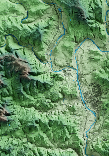Mapa artístico del relieve de Castellgalí, al Bages, con 15 km de entorno y base topográfica ICGC. Detalle de la zona central.