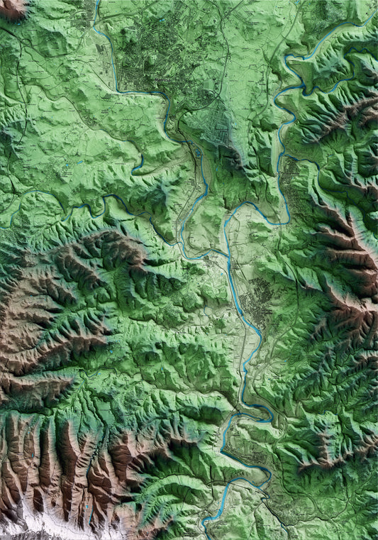 Mapa artístico del relieve de Castellgalí, al Bages, con 15 km de entorno y base topográfica ICGC