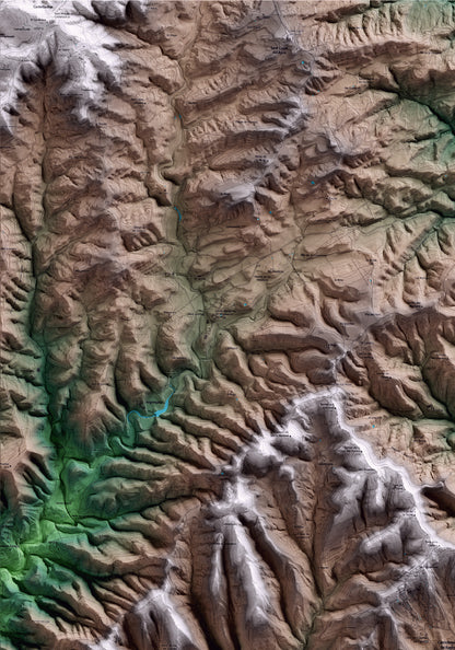 Mapa artístico del relieve de Castellnou de Bages, al Bages, con 15 km de entorno y base topográfica ICGC. Detalle de la zona superior izquierda.