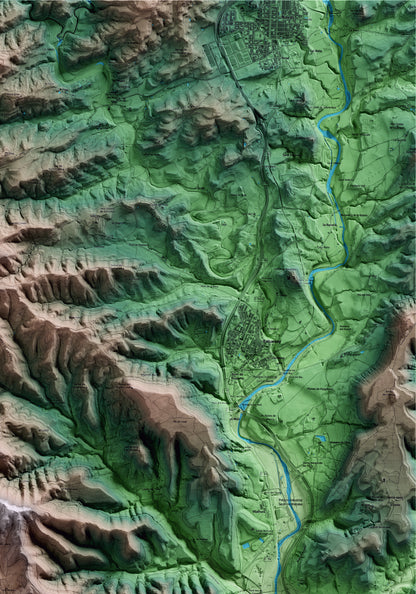 Mapa artístico del relieve de Castellnou de Bages, al Bages, con 15 km de entorno y base topográfica ICGC. Detalle de la zona superior derecha.