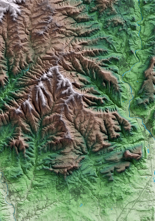 Mapa artístico del relieve de Castellnou de Bages, al Bages, con 15 km de entorno y base topográfica ICGC