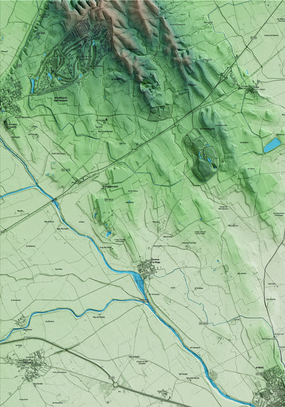 Mapa artístico del relieve de Castelló d'Empúries, al Alt Empordà, con 15 km de entorno y base topográfica ICGC. Detalle de la zona superior izquierda.