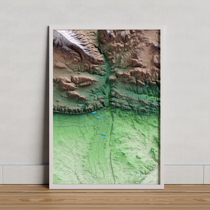 Mapa artístico del relieve de Castelló de Farfanya, a la Noguera, con 15 km de entorno y base topográfica ICGC. Presentación enmarcada.